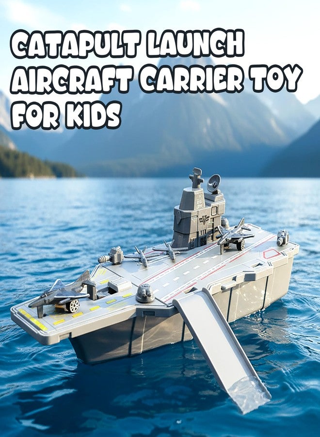VGRASSP Military Aircraft Carrier Toy for Kids with 2 Toy Airplanes, Catapult Launch with Ramp and Soldier Figures - Army Style Pretend Play Warship Carrier Playset - Color As Per Stock - Image 3